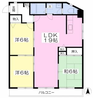 愛媛県松山市東長戸１丁目2-13 3LDK マンション の間取り画像