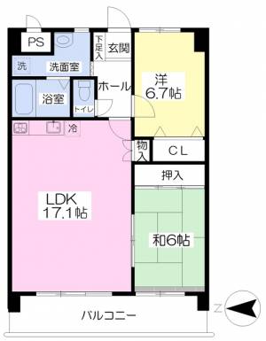 愛媛県松山市姫原３丁目3-34 2LDK マンション の間取り画像