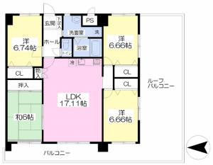 愛媛県松山市姫原３丁目3-34 4LDK マンション の間取り画像