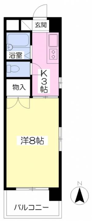 愛媛県松山市鉄砲町 1K マンション の間取り画像