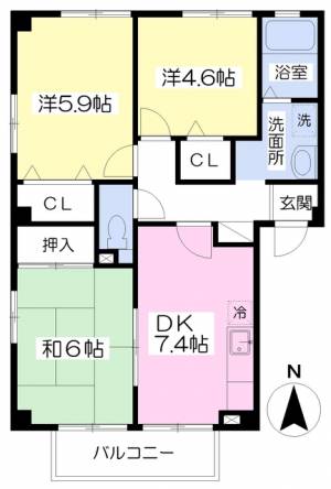 愛媛県松山市東長戸４丁目9-10 3DK アパート の間取り画像