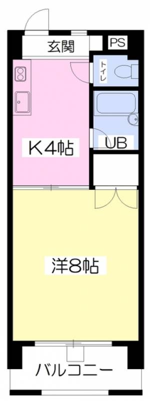 愛媛県松山市朝生田町２丁目2-22 1K マンション の間取り画像