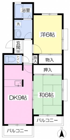 愛媛県松山市東石井２丁目22-26 2DK マンション の間取り画像