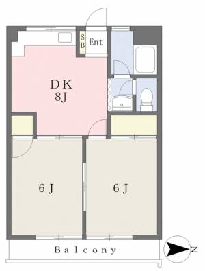 愛媛県松山市古川南１丁目9-5 2DK マンション の間取り画像