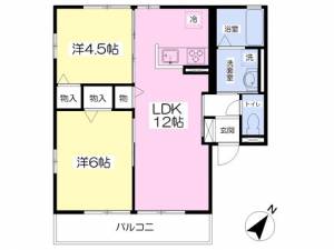 愛媛県松山市余戸南５丁目3-53 2LDK アパート の間取り画像