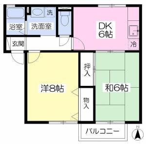 愛媛県松山市来住町1370-1 2DK アパート の間取り画像