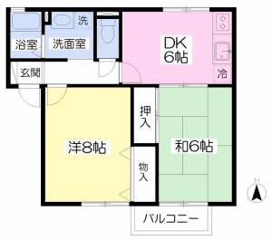 愛媛県松山市来住町1370-1 2DK アパート の間取り画像