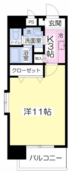 愛媛県松山市柳井町２丁目7-16 1K マンション の間取り画像