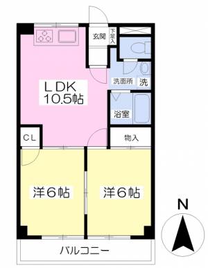 愛媛県松山市河原町 2LDK マンション の間取り画像