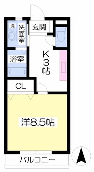 愛媛県松山市桑原４丁目12-45 1K マンション の間取り画像