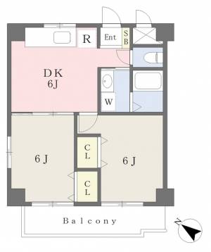 愛媛県松山市枝松６丁目 2DK マンション の間取り画像