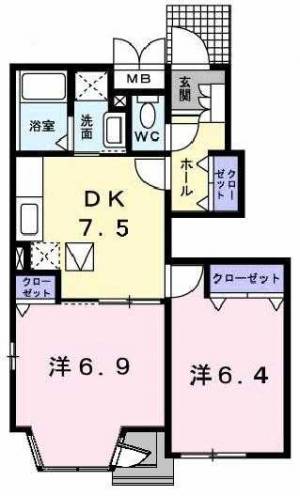 フィオーレ政枝B 102の間取り画像