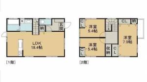 河内町3LDK戸建て２ Eの間取り画像