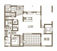 土間リビングにヌック、和の書斎まで 
複雑な空間設計もしっかり支える高性能 1F間取り図