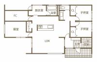 家と庭、窓から風景を取り込み
室内と屋外を融合させた平屋 1F間取り図