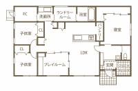 表情豊かなオークと造作家具が映える 
私たちらしい北欧スタイル 1F間取り図