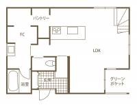 陽だまりのグリーンポケット
吹き抜けから家じゅうに光を届けて 1F間取り図