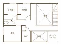 陽だまりのグリーンポケット
吹き抜けから家じゅうに光を届けて 2F間取り図