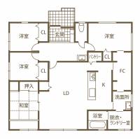 男の子2人を育てる共働き夫婦の理想は
シンプルかつ実用性のある四角いおうち 1F間取り図