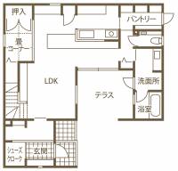 家事ラク動線が団らんを創り出す
家族みんなが笑顔になる家 1F間取り図