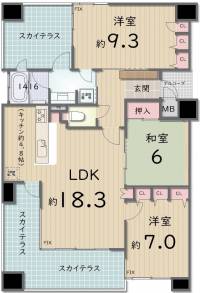 丸亀市中府町2-8-27 ロイヤルガーデン城西第２ の間取り