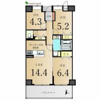 高松市片原町 むうぶ片原町 6階 ３ＬＤＫ の間取り