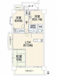 松山市萱町６丁目 再生マンション：ダイアパレスシャトーヴュー萱町3LDK 201の間取り