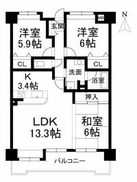 愛媛県松山市土居田町715番地1 グランディア土居田 の間取り