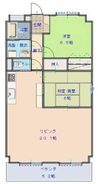 高知県高知市鴨部１丁目11-2 鏡川コーポ Ｂ棟 2501号室 の間取り