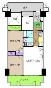 高知県高知市中の島1-68 サーパス中の島 の間取り