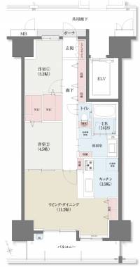 高知市菜園場町 ビ・ウェル菜園場パークフロント C1303の間取り