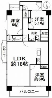 愛媛県松山市萱町6丁目 ダイアパレスシャトービュー萱町 の間取り