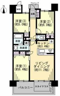 愛媛県松山市高砂町3丁目 ロイヤルガーデンシティ高砂 の間取り