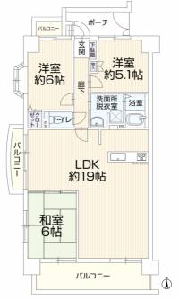 松山市萱町6丁目 ダイアパレスシャトーヴュー萱町 の間取り