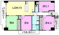 松山市萱町5丁目 サーパス萱町 の間取り