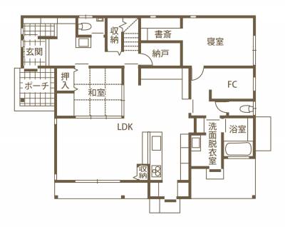 暮らしのベースを1階に集約
ゾーニングと収納でスッキリ暮らす 1F間取り図