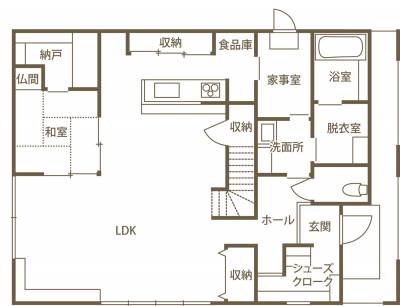 迫力の大空間と洗練されたデザイン 機能的で心地よい暮らしのある家 1F間取り図